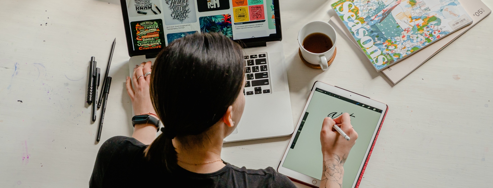 woman scribbling multitask